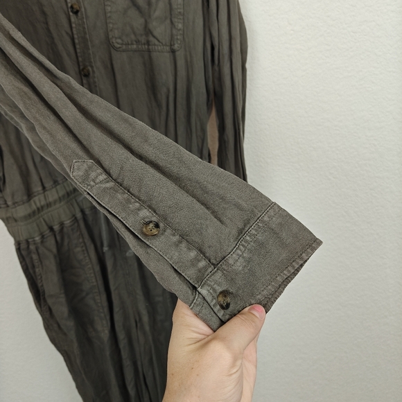 FAHERTY Arlie Day Button Up Linen Blend Jumpsuit In Surplus Green Size M - Picture 9 of 15